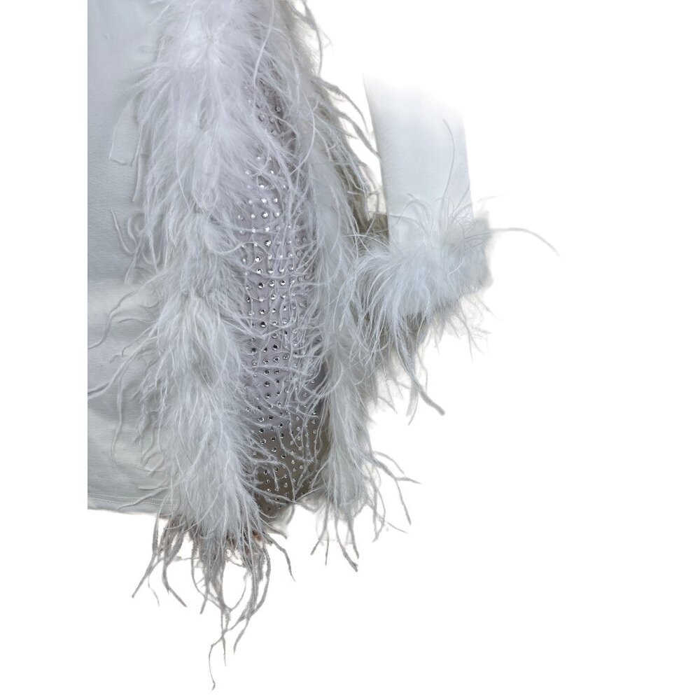 Fashion Nova Trust Fund Please Women's Dress V-Neck Rhinestones Feather Trim XS - Picture 4 of 11